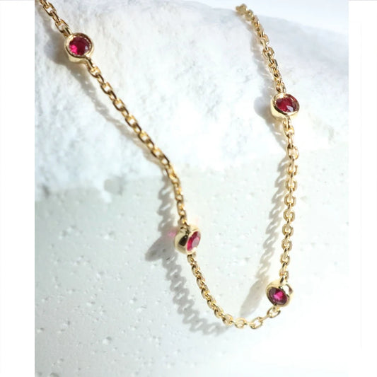 Silver Four Round Mini Ruby Zircon Bracelet •G8952