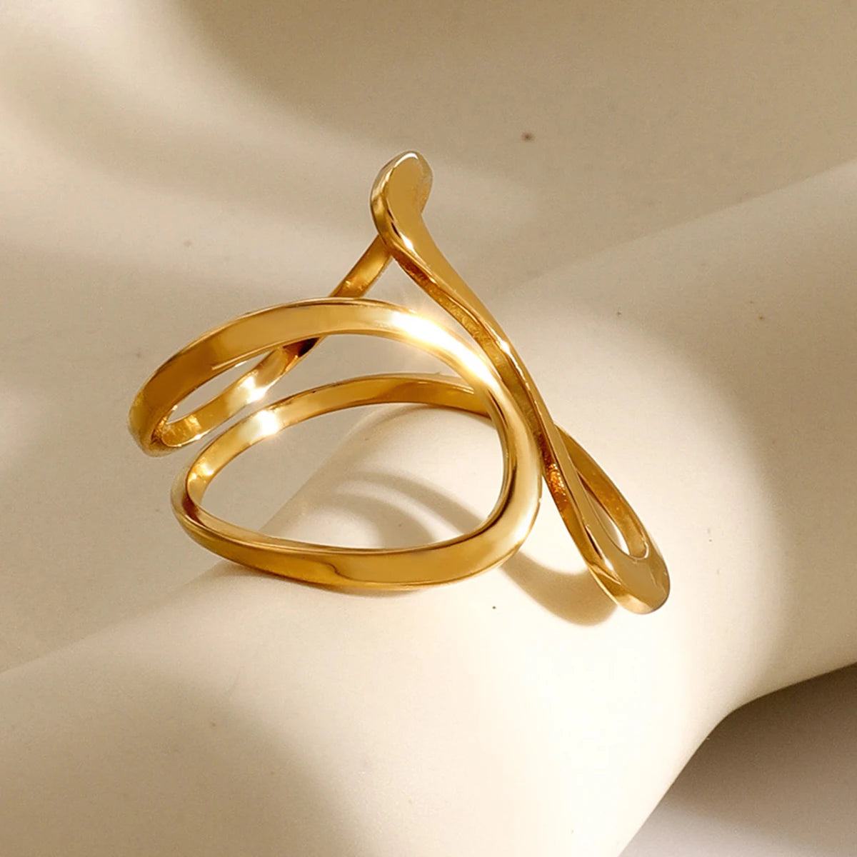 18k gold stainless steel smooth line irregular opening ring •4817