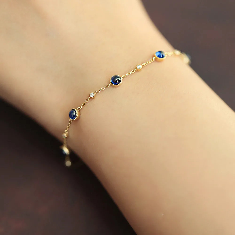 Silver Blue stone thin Bracelet •G3896