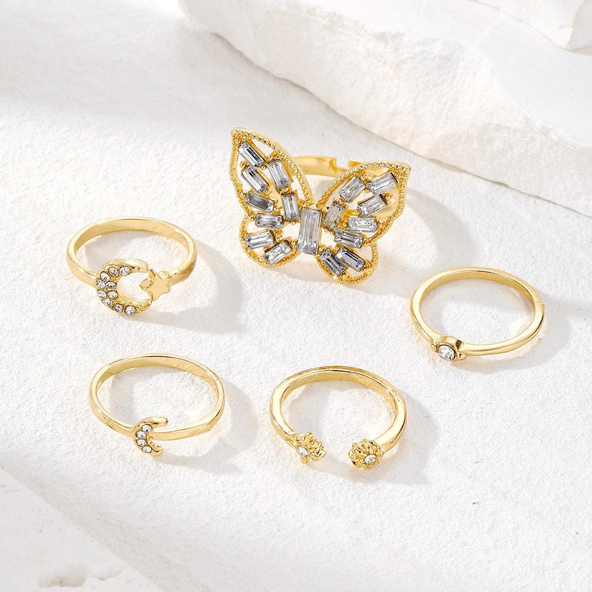 Geometric Joint Alloy Ring Set