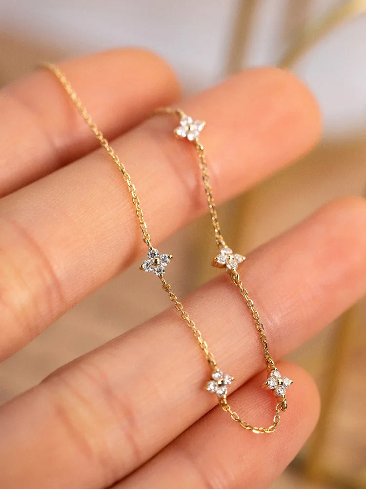 Silver Five Small Flower Clear Zircon Bracelet •G7921