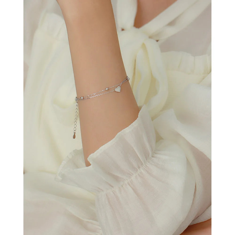 Silver Double Layer Heart-shape bracelet •G6326