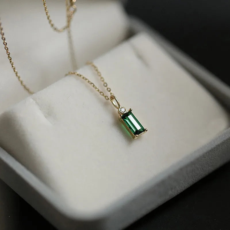 Silver / Gold Plated Mini Rectangle Zircon Necklace •S6324