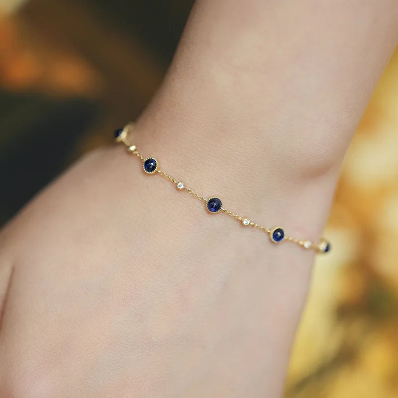 Silver Blue stone thin Bracelet •G3896